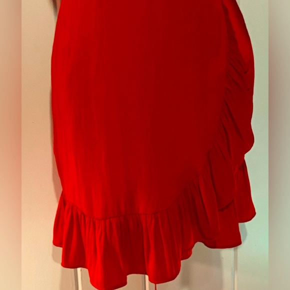 Free People Intimately red silky wrap dress surplice neck,ruffle hi low hem sz.S - Picture 4 of 11